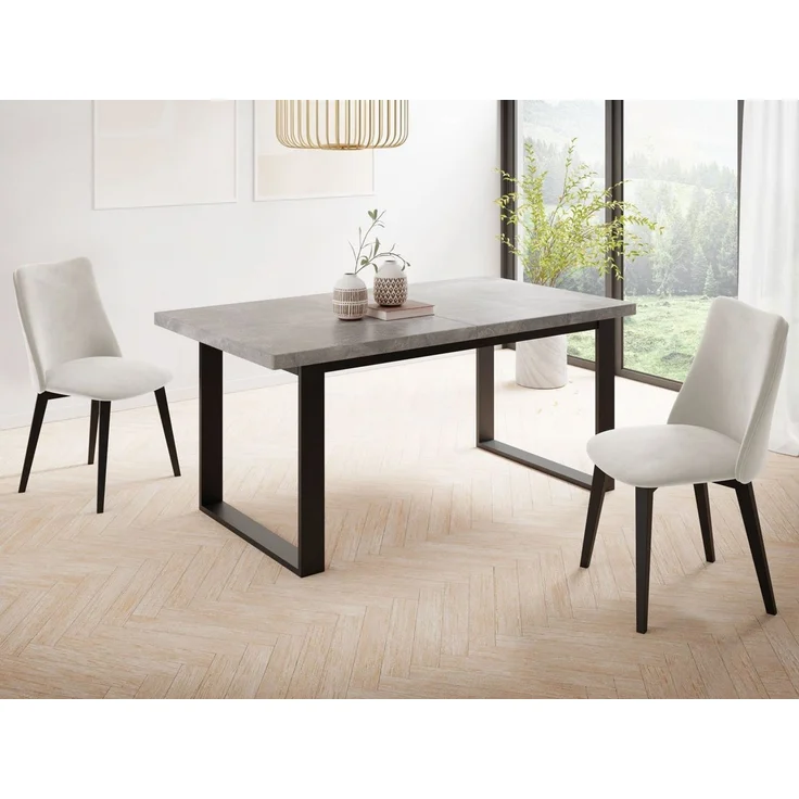 WFL GROUP Esstisch Valentino ausziehbar rechteckig loft mit schwarzen Metallbeinen (MADE IN EU, erhältlich in 3 Größen – 140/160/160 cm ausziehbar auf 180/200/240 cm), platzsparender Tisch in Holzoptik für Küche, Esszimmer oder Wohnzimmer – Bild 1
