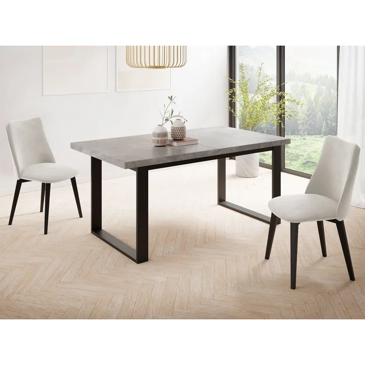 WFL GROUP Esstisch Valentino ausziehbar rechteckig loft mit schwarzen Metallbeinen (MADE IN EU, erhältlich in 3 Größen – 140/160/160 cm ausziehbar auf 180/200/240 cm), platzsparender Tisch in Holzoptik für Küche, Esszimmer oder Wohnzimmer