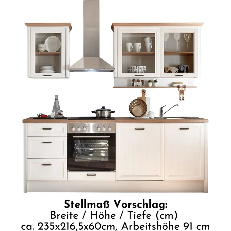 JASMIN Moderne Küchenzeile ohne Elektrogeräte in Pinie hell, Artisan Eiche Optik - Geräumige Einbauküche im Landhausstil - 235 x 216,5 x 60 cm (B/H/T) – Bild 7