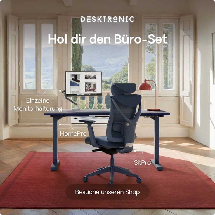 Desktronic HomePro Elektrisch höhenverstellbarer Schreibtisch 180x80cm Blau/Blau mit Memory-Funktion, Anti-Kollisions Technologie, USB-A und USB-C-Ladeanschlüssen – Bild 9