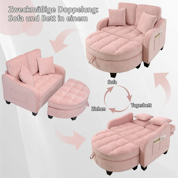 Multifunktionales Sofa,2-in-1 Sofa-Bett Aufbewahrungs-Hocker atmungsaktiver hautfreundlicher Stoff umweltfreundliches Eukalyptusholz Passend für kleine Wohnzimmer Studienzimmer Schlafzimmer,Pink, – Bild 3