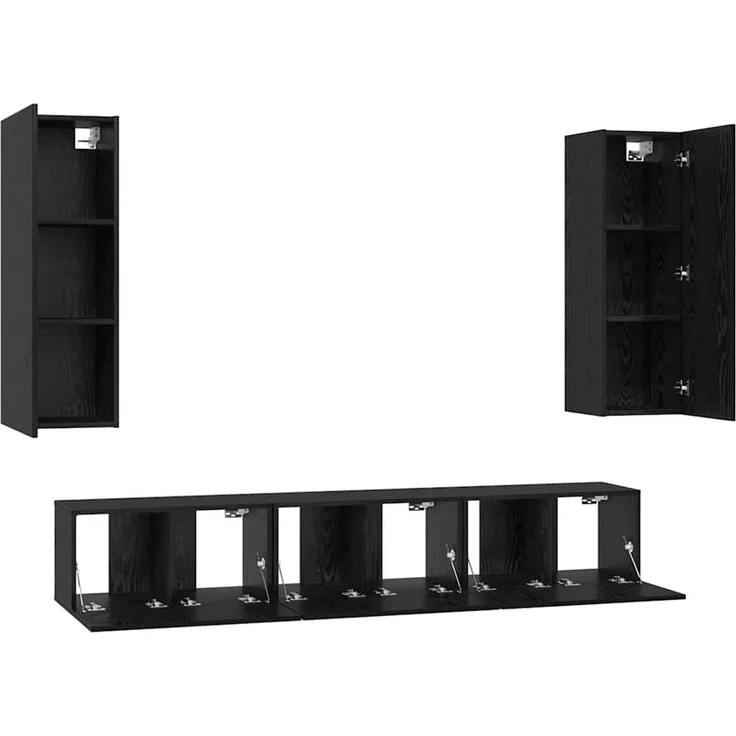 TV-Lowboard, TV-Schrankset 5 pcs Schwarz Eichen-Optik Holzwerkstoff – Bild 7