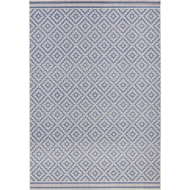 In- & Outdoor Teppich Raute blau/creme - 160x230x0,8cm