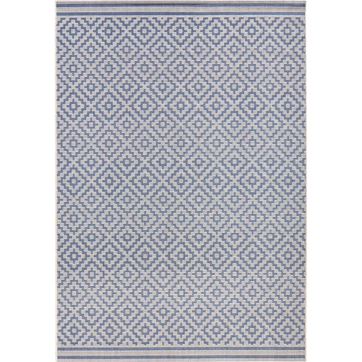 In- & Outdoor Teppich Raute blau/creme - 160x230x0,8cm – Bild 1