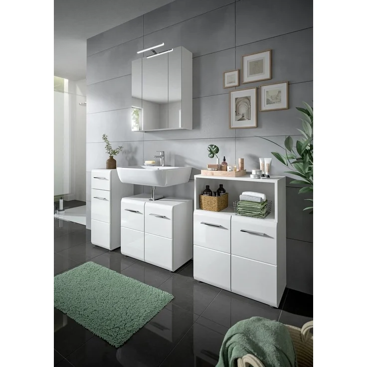 Newroom Kommode Weiß 60 cm, Kommode Weiß Hochglanz Sideboard Highboard Modern Zeitlos Bad Bade... – Bild 2