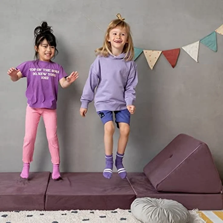 MISIOO FOLDIE Keilkissen - Samt Kissen für Kinderzimmer – Elegant Lesekissen aus Schaumstoff – Rückenstützkissen für Kinder – ideale Ergänzung zur Klappmatratze - 60 x 50 x 36 cm – Grau – Bild 3