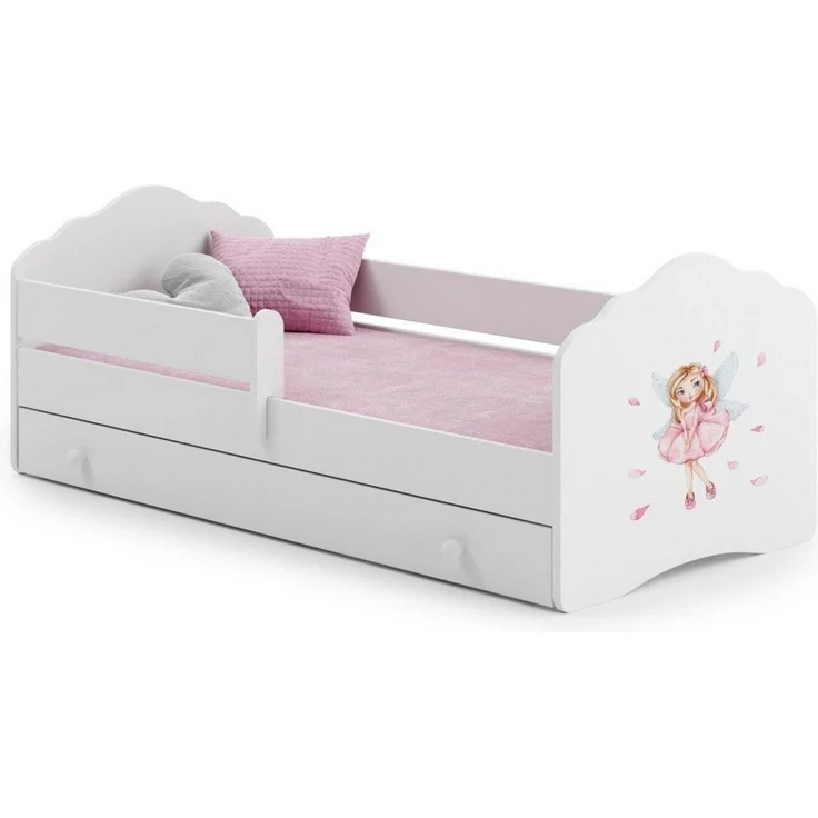 Kids Collective Kinderbett für Mädchen mit Matratze und Schublade & Lattenrost (70x140, 80x160 cm Jugendbett Einzelbett Komplettbett in weiß mit Prinzessin Motiv), Bett für Kinder Bett komplett Set Rausfallschutz Kinderbett 80x160 cm – Bild 2