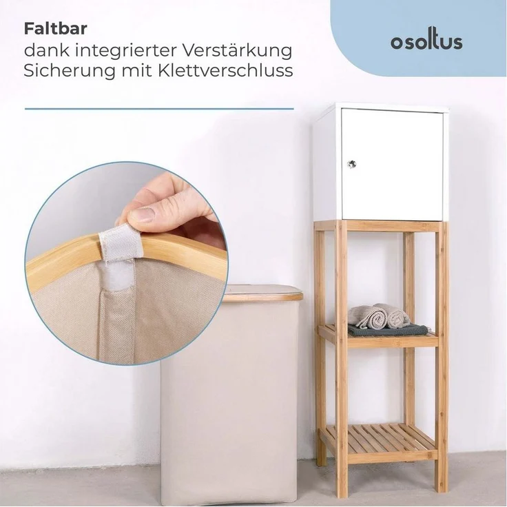 osoltus Wäschesortierer Nelson 1-Fach Wäschekorb Bambus beige 60 cm – Bild 2