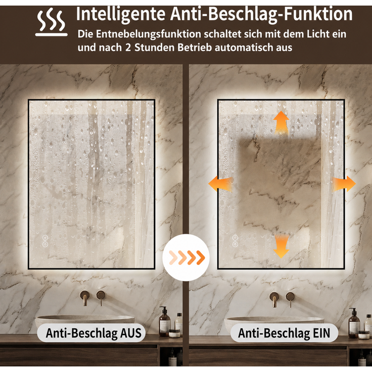 LED-Badezimmerspiegel 50x70 cm mit Aluminiumrahmen, dimmbar, Silber – Bild 7