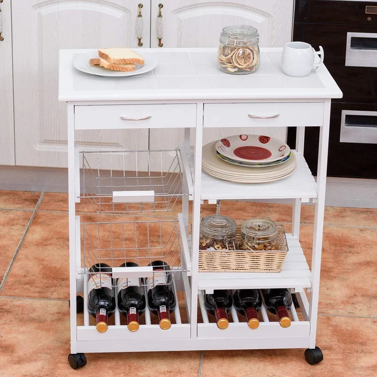 COSTWAY Kuechenwagen Servierwagen Trolley Beistellwagen Kuechenregal Rollwagen Holz Farbwahl – Bild 3