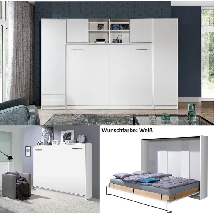 QMM TraumMöbel Schrankbett Wandbett HB 140x200 mit 2 Schränken & Aufsatz (Set, 4-St) horizontal klappbar – Bild 1