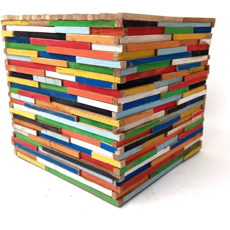 Brillibrum Hocker Bunter Beistelltisch 45 cm aus Echtholz Upcycling Bunt Hocker
