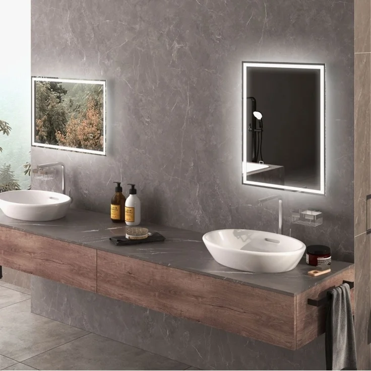 LED-Badezimmerspiegel mit Touch-Steuerung und Antibeschlagfunktion, 50x70x4 cm, Silber – Bild 2