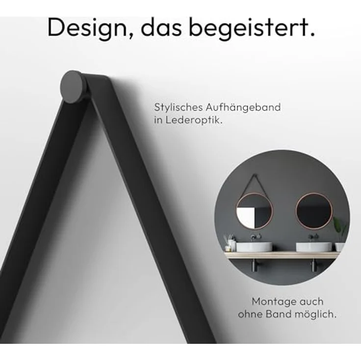 Talos Dekorativer runder Wandspiegel, Kupfer matt, Aluminiumrahmen Ø 50 cm mit lederoptischem Aufhängegurt – Bild 4