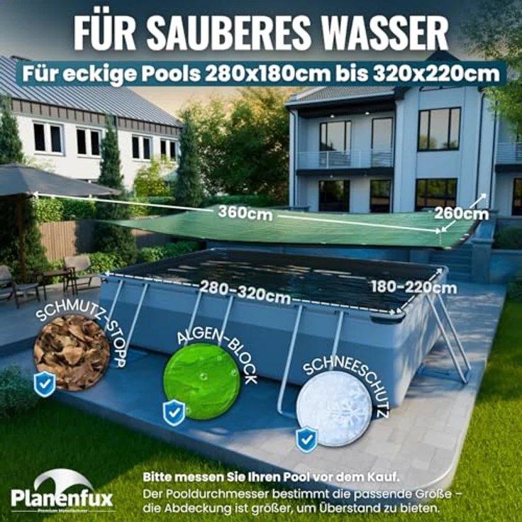 Planenfux® Pool-Abdeckplane Poolplanen rechteckig PE Material - Grün (PARENT), 280-320 x 180-220 cm Pool Abdeckung aus starkem 200g/m² PE Material – Bild 3