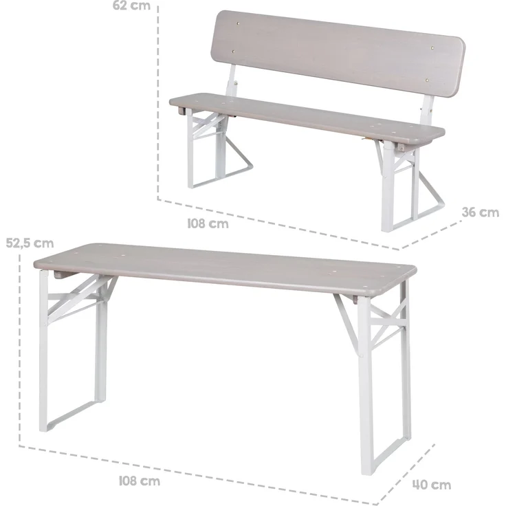 roba Outdoor Party-Garnitur für Kinder + Polster 'Little Stars' - Kindersitzgruppe mit Lehne aus FSC zertifiziertem Holz - 2 Bänke + 1 Tisch - Klappbare Sitzmöbel - Grau – Bild 3