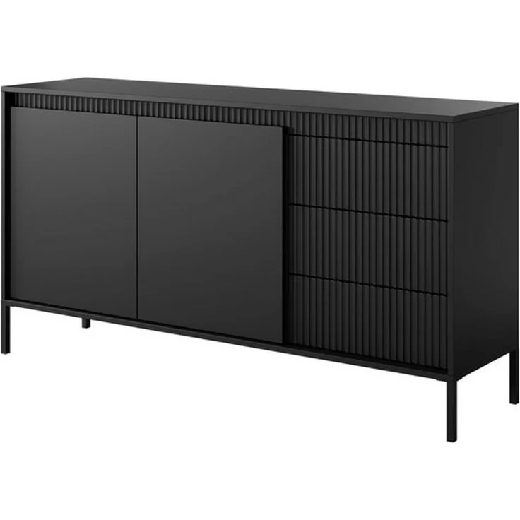 Masseno Kommode SENSATO 154 cm Sideboard mit 3 Schubladen und 2 Türen schwarz – Bild 4