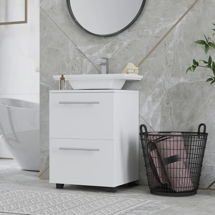 Badezimmerschrank, Waschbecken-Kommode mit Schublade, kompakt, Spanplatte, Weiß--Weiß--59x35.5x41.5cm--YOUDENOVA – Bild 9