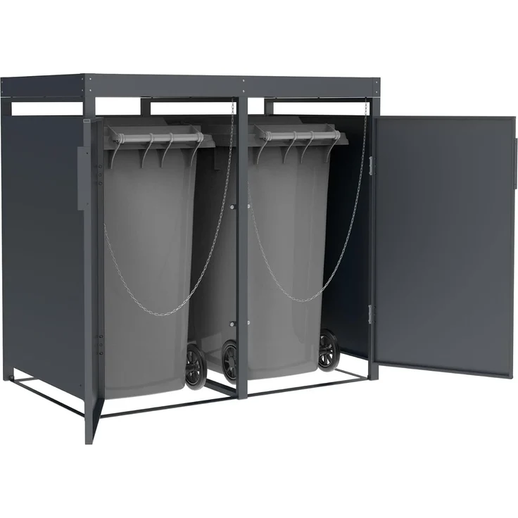 DEGAMO ULM Mülltonnenbox mit Pflanzwanne 2-er, Stahl verzinkt, anthrazit, 132x80x124cm für 2x Tonnen bis 240 Liter – Bild 4