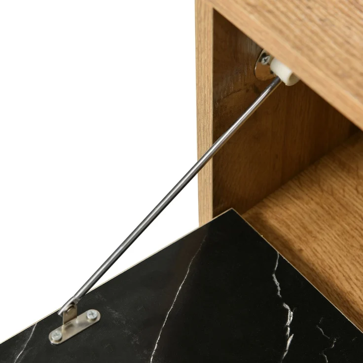 Merax Lowboard mit Tischplatte in Marmoroptik und Metallbeine, TV-Schrank stapelbar, TV-Board Länge verstellbar, Bis 200cm, Natur – Bild 8