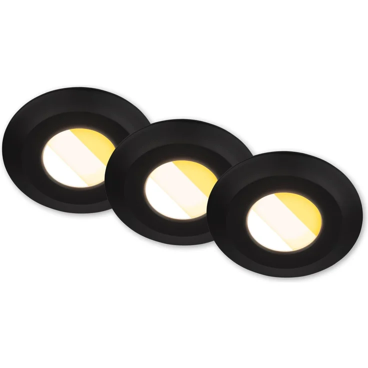 BRILONER - 3er Set LED Bad Einbaustrahler 230V Gehäuse 50% recycelt, Farbtemperaturwechsel, Dimmbar, IP44, Ra90, LED Spot, flach, Decke, Einbauleuchten, Badezimmer, 68mm, 90x30mm (DxH), Schwarz – Bild 1