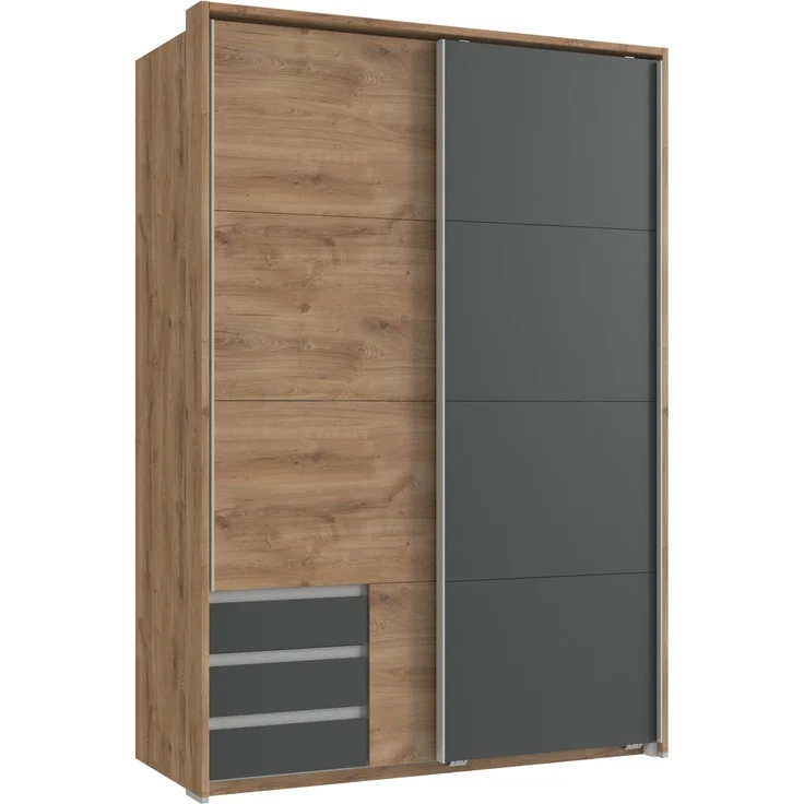 Schwebetürenschrank 2türig Kleiderschrank 138 cm Eiche Dekor Grafit Passepartout – Bild 1