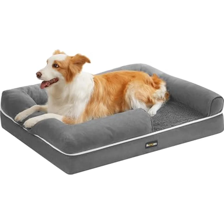 Feandrea Orthopädisches Hundebett, Hundekissen, Hundekorb, weiche Polsterung, Hundesofa, erhöhte Ränder, Bezug abnehmbar und waschbar, 91 x 71 x 20 cm, rutschfeste Unterseite, hellgrau PGW076G02 – Bild 2