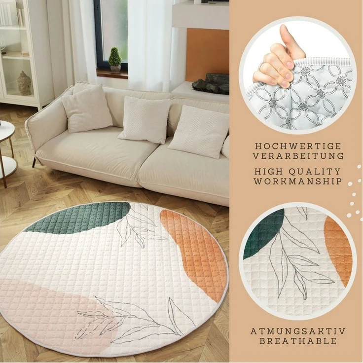 Krabbeldecke Gesteppte Baby 150cm – extra dicke 1,5cm weiche, Hakuna Matte, Spielmatte mit rutschfester Unterseite zum Krabbeln – Bild 3