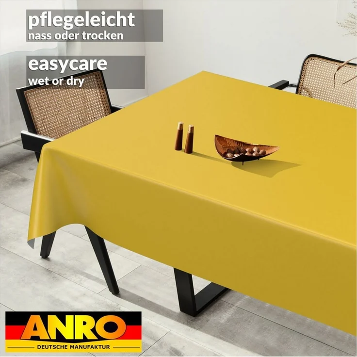 ANRO Tischdecke abwaschbar Wachstuch-Tischdecke Gartentischdecke (Einzelstück 1-tlg), wasserabweisend Einfarbig Gelb Breite 140cm – Bild 2