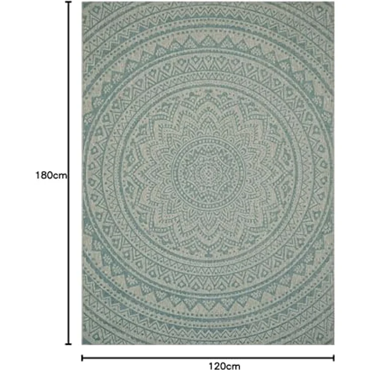 SAFAVIEH Zeitgenössische Teppich für Wohnzimmer, Esszimmer, Schlafzimmer - Courtyard Collection, Kurzer Flor, Hellgrau und Aqua, 122 X 170 cm – Bild 3