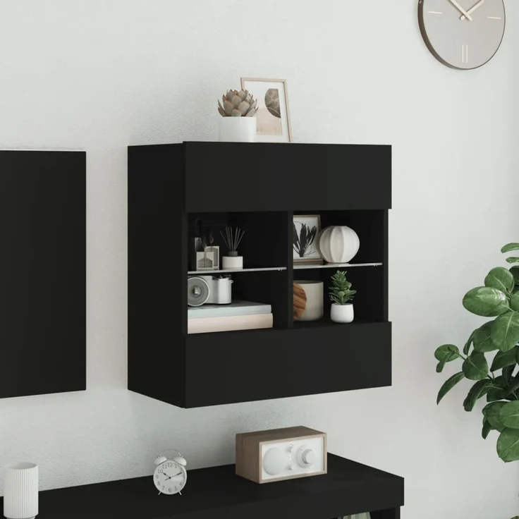 TV-Wandschrank, Fernsehschrank mit LED-Leuchten Schwarz 58,5x30x60,5 cm – Bild 4