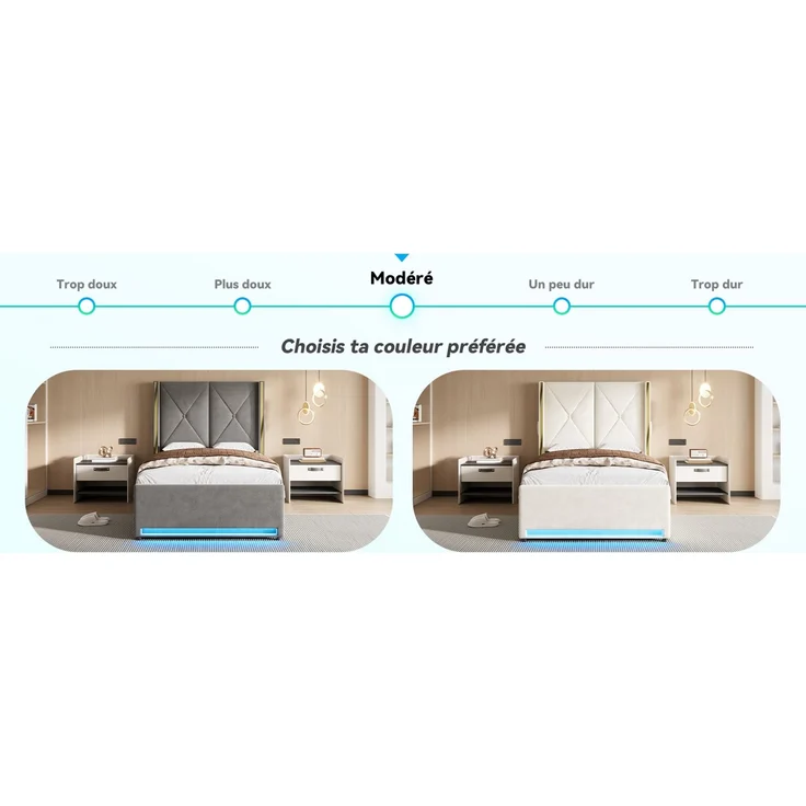 TavilaEcon Boxspringbett Veloursbett mit hohem Kopfteil, Seitentaschen & USB beige Liegefläche 90 × 200 cm – Bild 5