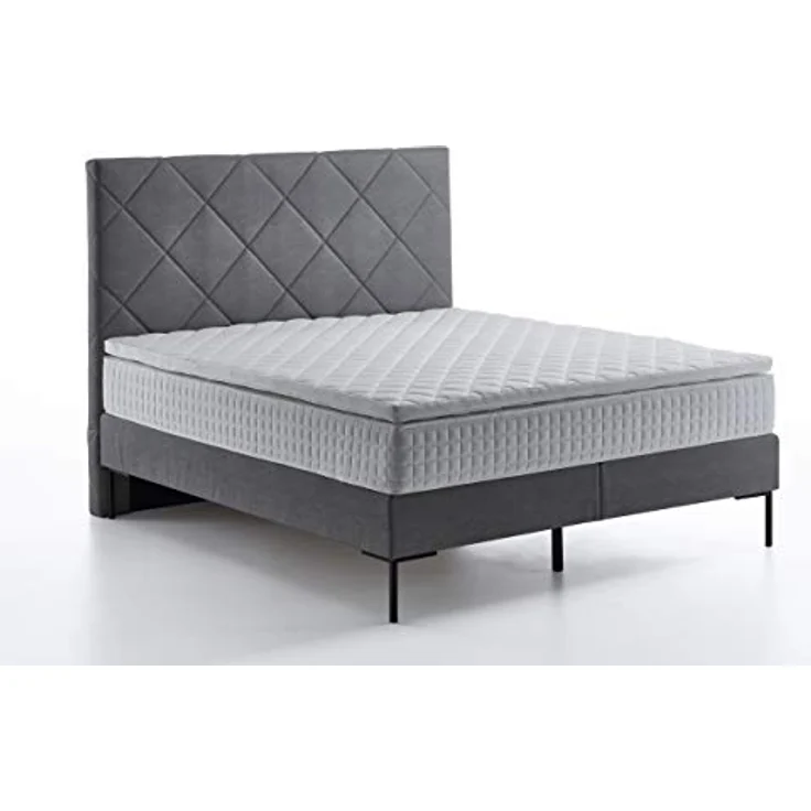 Atlantic Home Collection Boxspringbett FRAUKE, 160x200 cm, inklusive Topper (Härtegrad H2), grau – Bild 1