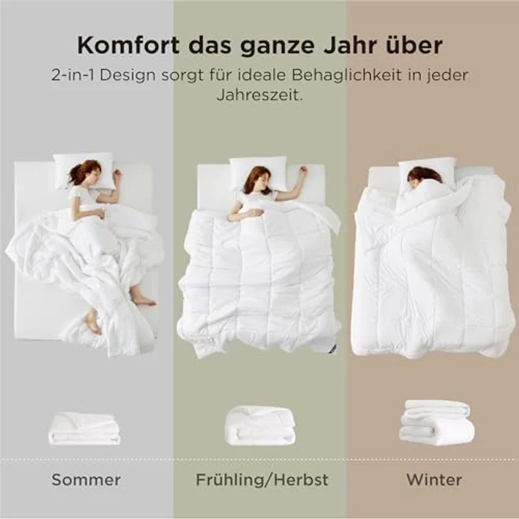 BEDSURE Bettdecke 135x200 2er Set 450gsm - Winterdecke 4 Jahreszeiten Inklusive Ganzjahresdecke 300gsm & Sommerdecke 150gsm, 2 Steppdecke für Vierjahreszeiten/Sommer/Winter, White – Bild 5