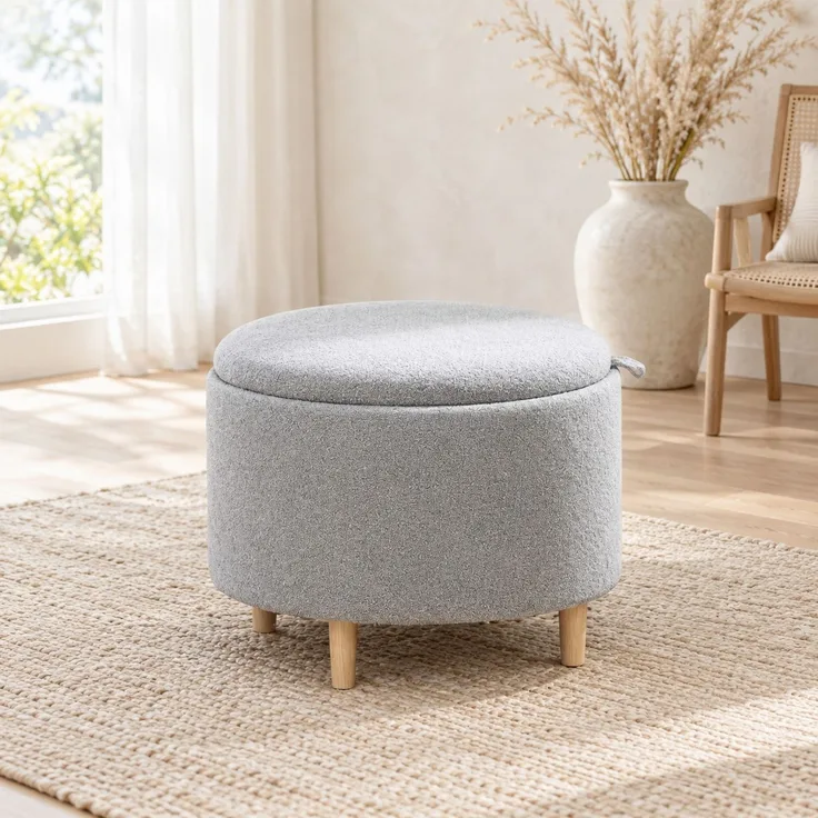 Polsterhocker aus Polyester mit Stauraum und umkehrbarem Deckel, 56x56x42 cm, Grau