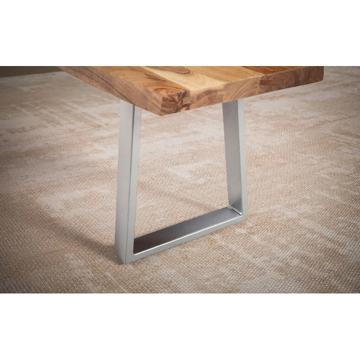 FineBuy Esszimmerbank Akazie Massivholz / Metall mit Baumkante, Esstischbank Holzbank Massiv ohne Lehne, Küchenbank Chrom Essbank Modern, Sitzbank Esszimmer Braun, 46 x 40 x 140 cm – Bild 5