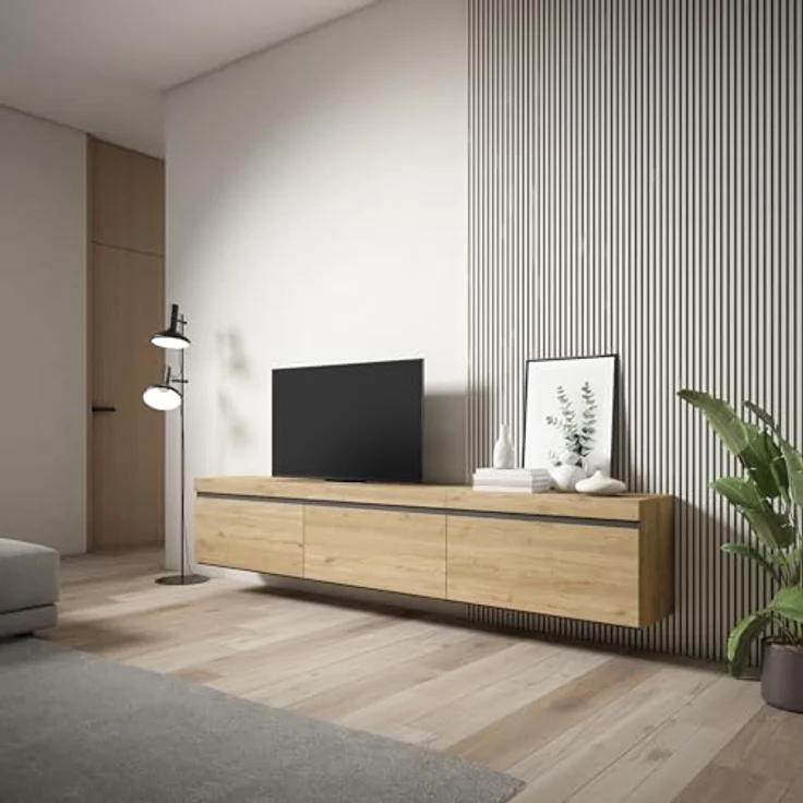 Skraut Home | TV-Schrank, Lowboard | für Wohnzimmer und Esszimmer | 240 x 45 x 35 cm | Hängend | Moderner Stil | Eiche – Bild 3