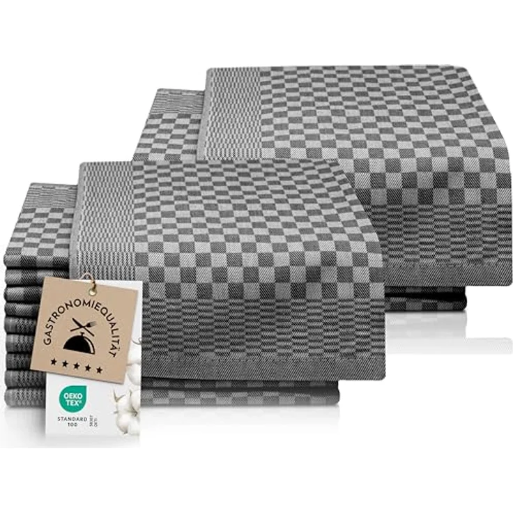 ZOLLNER 20er Set Geschirrtücher Baumwolle in 46x70 cm - super saugstarke und robuste Küchentücher – waschbar bis 60°C – in schwarz kariert - Gastronomiequalität - Oeko Tex® Zertifiziert – Bild 2
