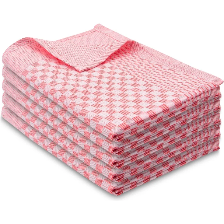 ZOLLNER 5er Set Geschirrtücher, 100% Baumwolle, 46x70 cm, saugstark, rot kariert – Bild 1