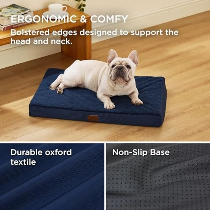 BEDSURE orthopädisches Hundebett kleine Hunde - 76 x 51 x 7.6 cm Hundekissen flauschig Hundematte waschbar Hundematratze in Navyblau für kleine Hunde – Bild 4