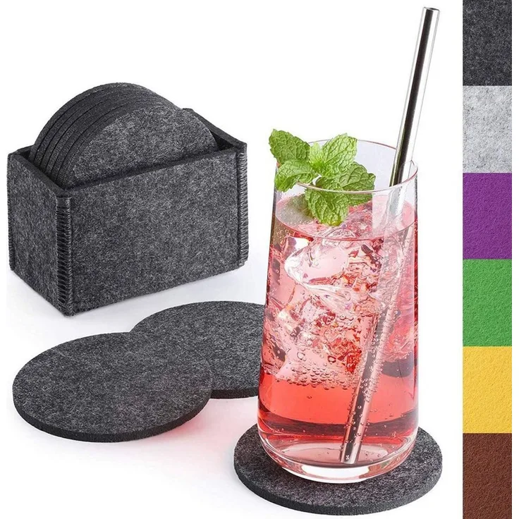 Loco Bird Getränkeuntersetzer 10er Set inkl. Box rund aus Filz, Zubehör für Getränke, Tassen, Bar, Glas, Design Glasuntersetzer, Premium Tischuntersetzer Filzuntersetzer