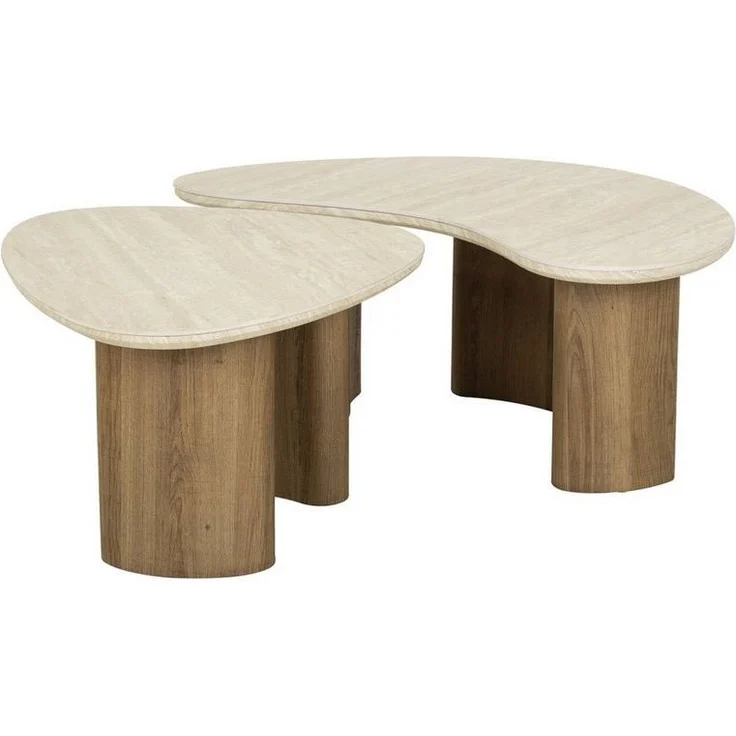 Feeling4Home Couchtisch 2er-Set Couchtisch Joradis - Keramik in Travertin-Optik, Organisch, Luxuriöse Keramikplatte in Travertin-Optik, Schweizer Kante – Bild 5