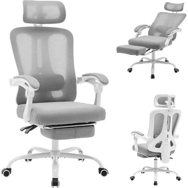 GarveeMore Bürostuhl Ergonomischer,Drehstuhl mit Fußstütze und verstellbarer Lordosenstütze, Home-Office-Stuhl,Gaming-Stuhl mit hoher Rückenlehne aus Netzstoff