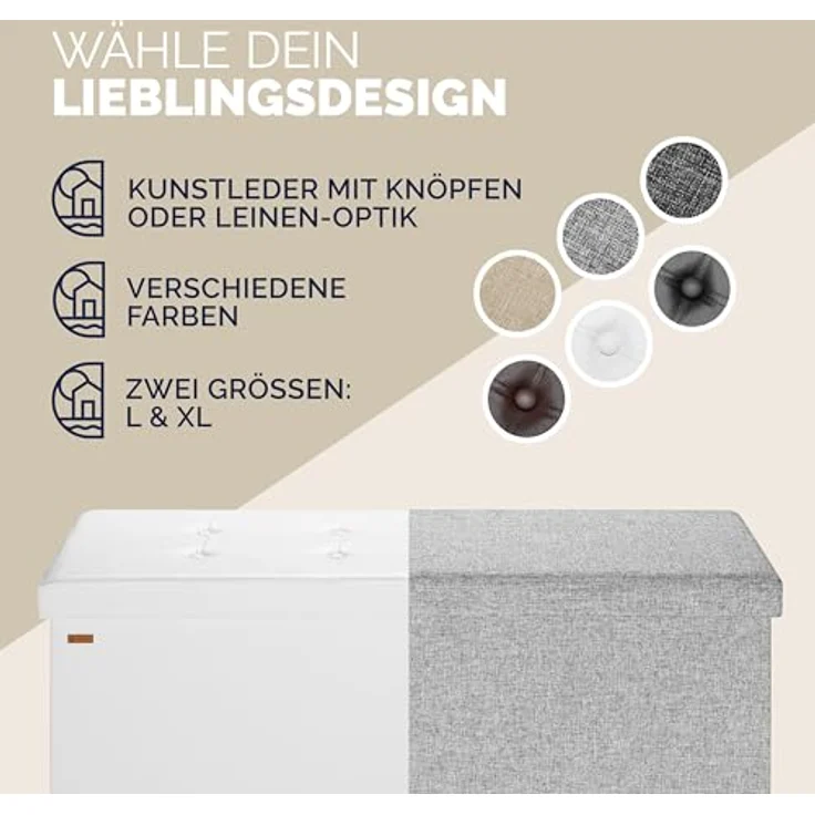 Casaria Sitztruhe, Deckel Klappbar Gepolstert Faltbar Kunstleder 130L Flur Schlafzimmer – Bild 7
