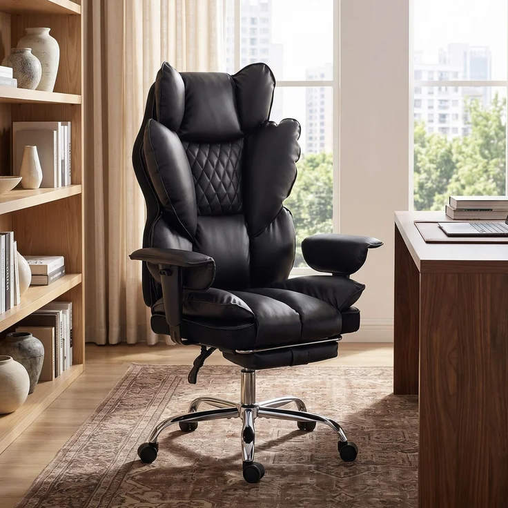 Wohnora-Chefsessel aus Kunstleder bis 180 kg, großer Bürostuhl mit Taschenfederkern und Liegefunktion, schwarz,H 1300cm x T 800cm x B 630cm – Bild 3