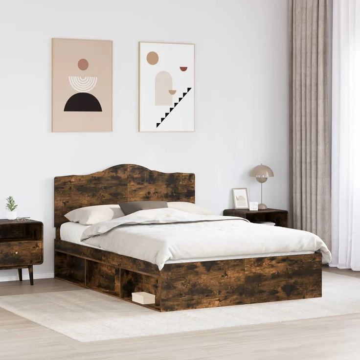 vidaXL Bettrahmen Geräucherte Eiche 150 x 200 cm Massives Kiefernholz 3413294 – Bild 2