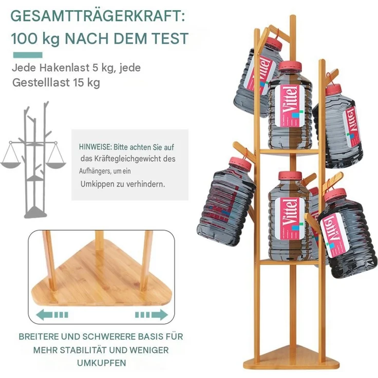 UNHO Kleiderständer Garderobenständer in Baumform Standgarderobe Bambus Beige 40 x 40 x 170 cm – Bild 6