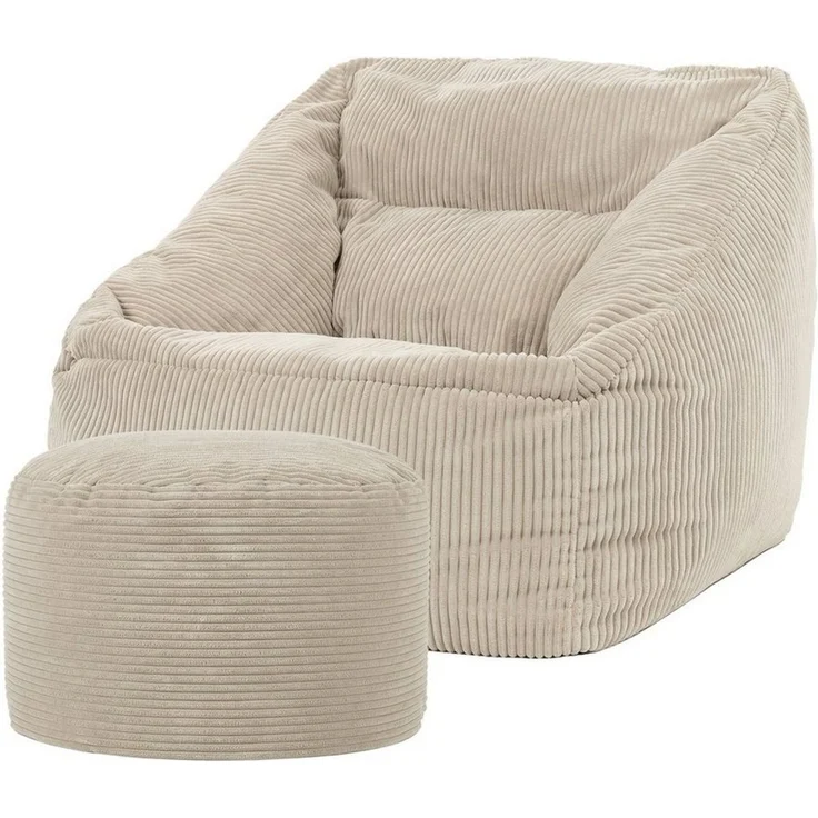 Icon 'Morgan' Riesen Sitzsack Sessel, mit Sitzpuff, XXL, mit Füllung, Cord Beige, 80 x 88 x 100 cm – Bild 1