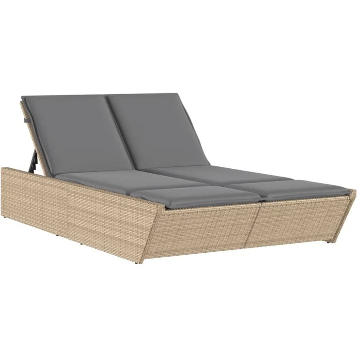 vidaXL Doppel-Sonnenliege mit Auflagen Beige Poly Rattan 368182 – Bild 2