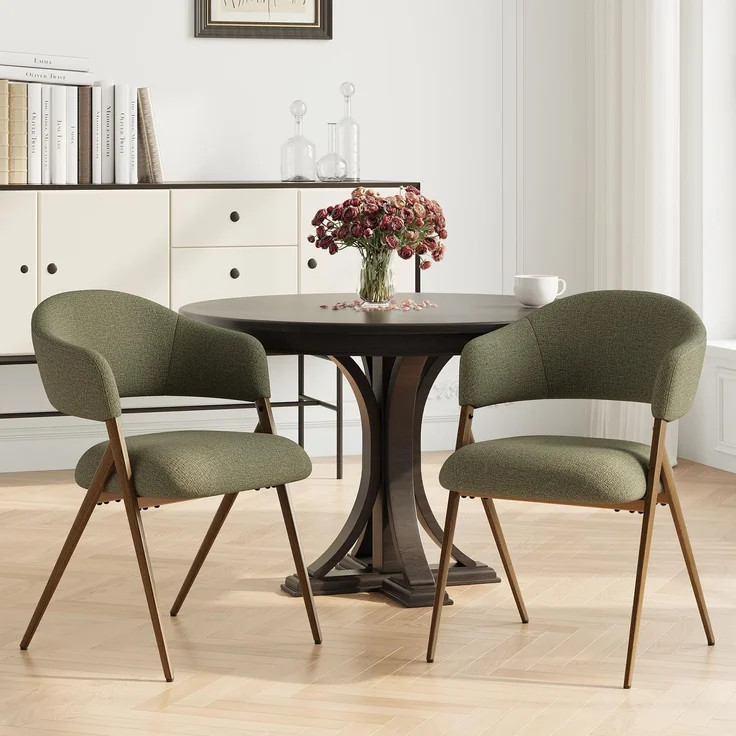 MALOL 2er Set Esszimmerstühle, Mid-Century Modern Stil, mit Eisenbeinen, offener Rückenlehne und gepolstertem Sitz, für Wohnzimmer, Schlafzimmer, Restaurant, Café, Grün